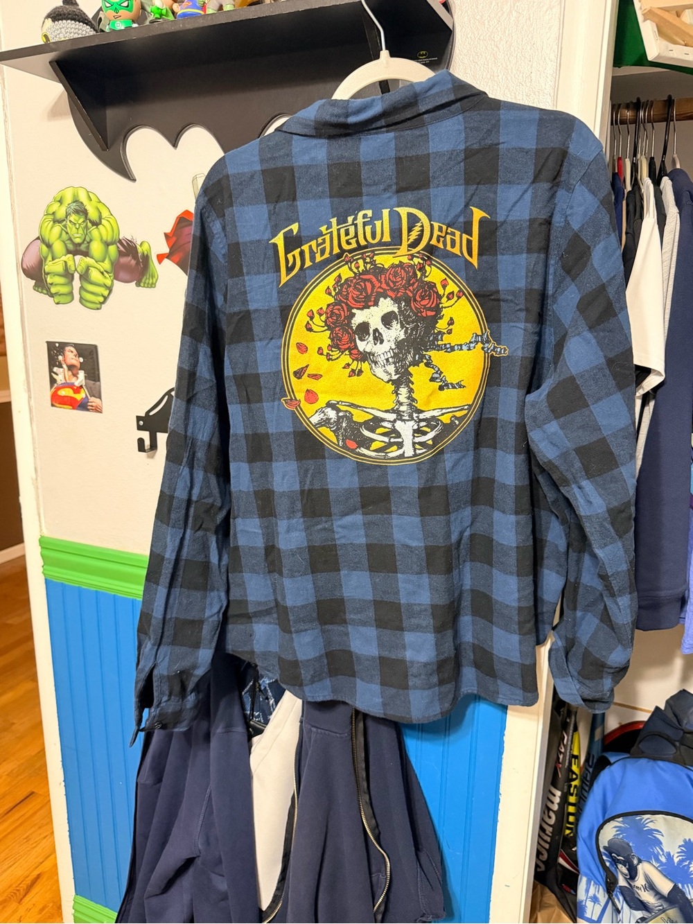 Grateful Dead Blue and Black Plaid Button-Down Shirt